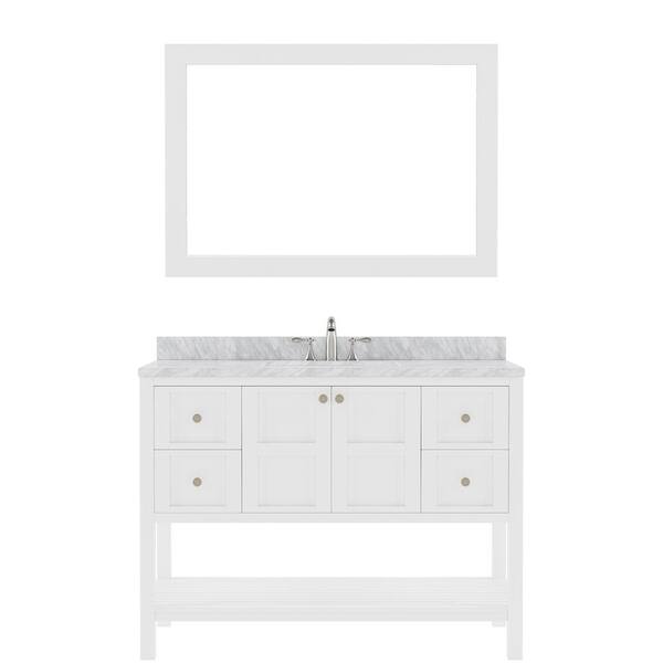 Virtu USA Winterfell 48 in. W x 22 in. D x 36 in. H Single Sink Bath Vanity in White with Marble Top and Mirror