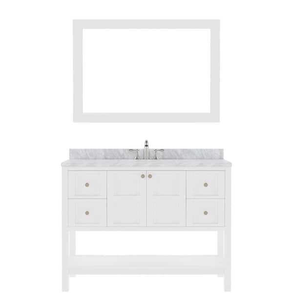 Virtu USA Winterfell 48 in. W x 22 in. D x 36 in. H Single Sink Bath Vanity in White with Marble Top and Mirror