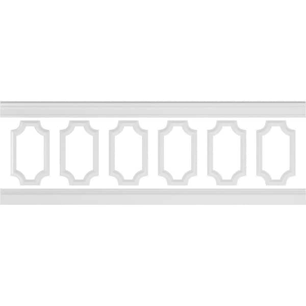 Ekena Millwork 94 1/2 in. (Adjustable 32 in. to 36 in.) 21 sq. ft. Polyurethane Ashford Scalloped Panel Wainscot Kit Primed