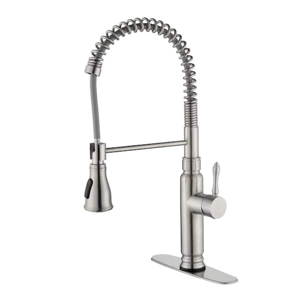 Utopia 4niture Shaina Single Handle Deck Mount Pull Down Sprayer Kitchen Faucet in Brushed Nickel