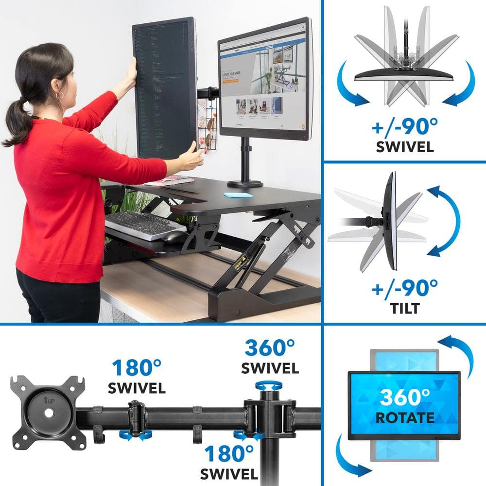 Black Adjustable Standing Desk Converter with Dual Monitor Mount