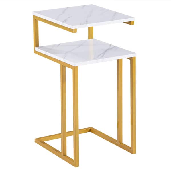 Winado 14 in. x 28 in. White Rectangle MDF Top End Table 989812509393