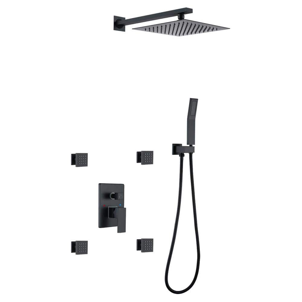Single-Handle 3-Spray Shower Faucet Handheld Shower Combo Kit 4-Body Jets and Shower Head in Matte Black with Valve price history on PriceWatchPro