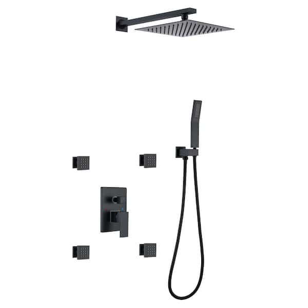 Satico Single-Handle 3-Spray Shower Faucet Handheld Shower Combo Kit 4-Body Jets and Shower Head in Matte Black with Valve