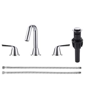 8 in. Widespread Double Handle Bathroom Faucet with Drain Kit and Supply Lines Included in Spot Resist Polished Chrome