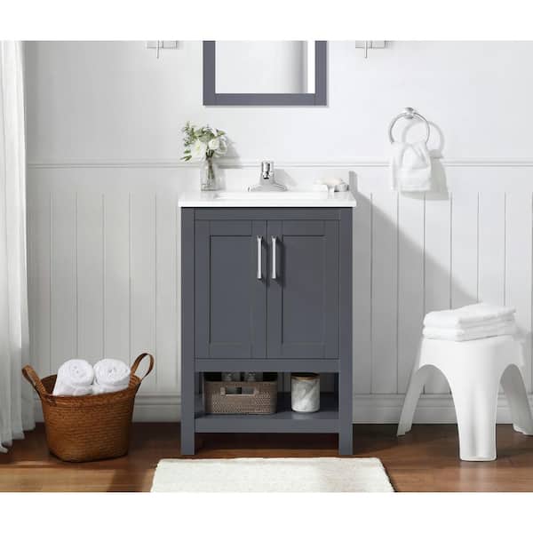 OVE Decors Vegas 24 in. W x 19 in. D x 34 in. H Single Sink Bath Vanity in Dark Charcoal with White Engineered Stone Top