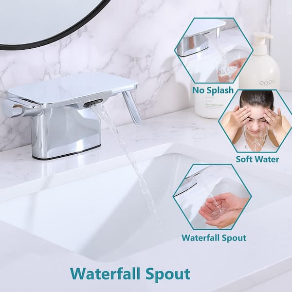 4 in. Centerset Double Handle Bathroom Waterfall Faucet with Drain Kit