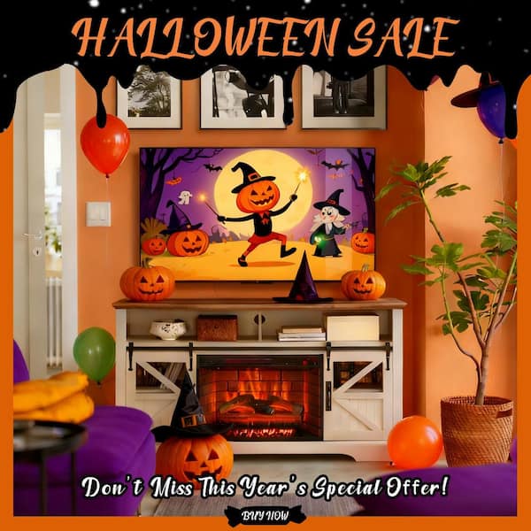 60 in. Freestanding Electric Fireplace TV Stand With Door Sensor in Jasmine White