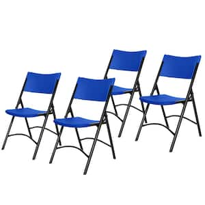 Gwyneth Collection Plastic Resin Card Table Folding Chair, Blue, Pack of 4