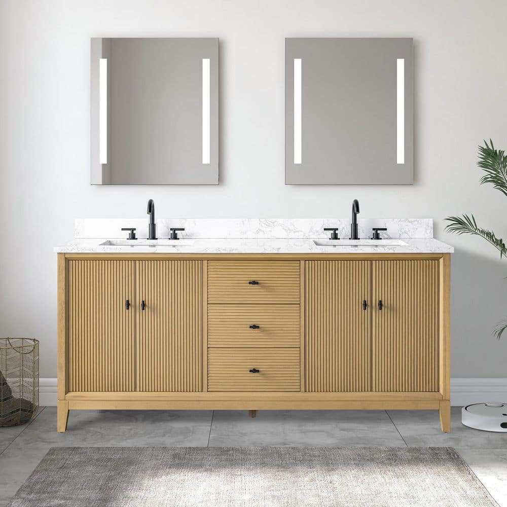 d*3様 STYLE Vanity Art 72 in. W x 22 in. D Double Sink Freestanding Natural