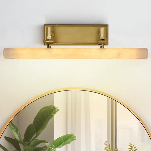 20 in. Modern Dimmable Alabaster Integrated LED Brass Picture Light, Bathroom Wall Sconce, Vanity Light, for Artwork