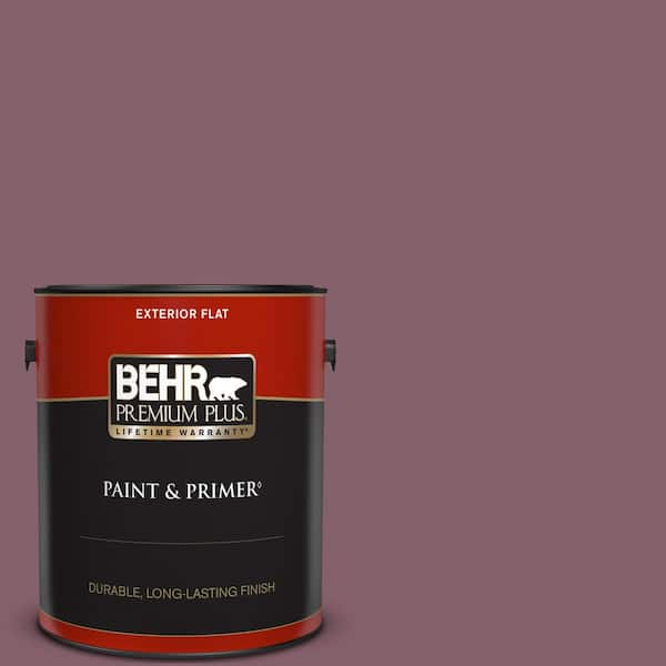 BEHR PREMIUM PLUS 1 gal. #BIC-35 Vintage Plum Flat Exterior Paint & Primer