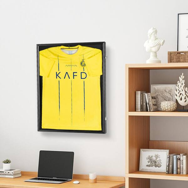 2PCs Black Display Frame Case 23.3x31.2x1.5 in. Lockable Sport Jersey Shadow Box with UV Protection PC Glass Hangers
