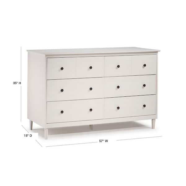 6 Drawer White Solid Wood Dresser, Spencer Solid Wood 6 Drawer Dresser