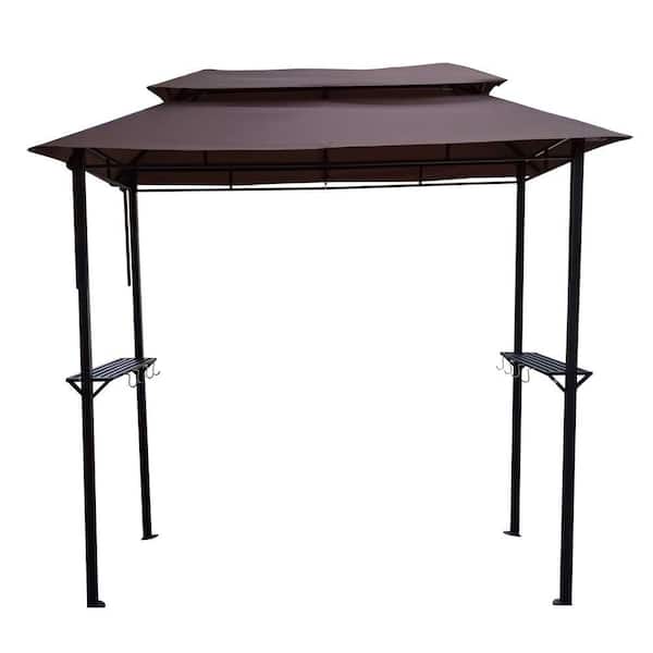 8 ft. x 4 ft. Light Brown Grill Metal Gazebo with Soft Top Canopy and Steel Frame with Hook and Bar Counters