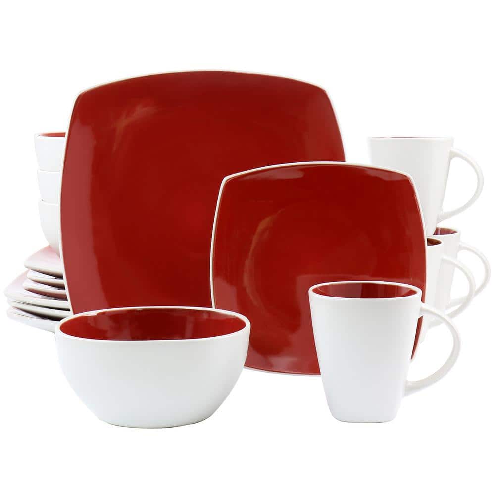 Soho Lounge 16-Piece Soft Square Stoneware Dinnerware Set in Red and White price history on PriceWatchPro