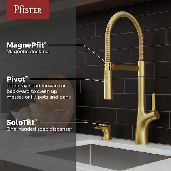 Ceylon Single Handle Culinary Pull Down Sprayer Kitchen Faucet in Brushed Gold