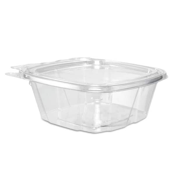 Plastic Round Hinged Lid Containers Clear, White, Black, 1/6 - 11 oz