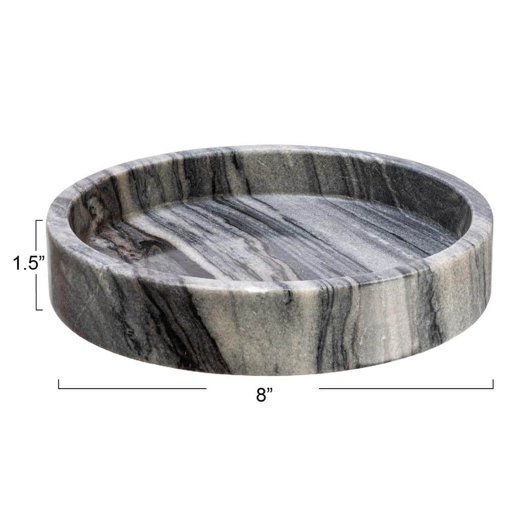 Creative Co-Op Gray Round Marble Tray with Raised Edge