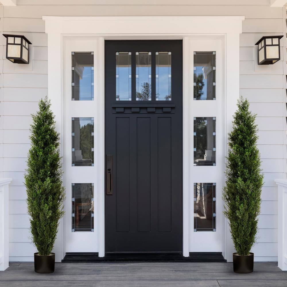 36" Cedar Boxwood Artificial Plant in Black Pot (2 Pack)
