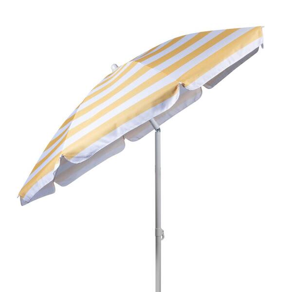 Unbranded 5.5 ft. Steel Pole Tilt Beach Umbrella in Yellow White Stripe with Carry Bag