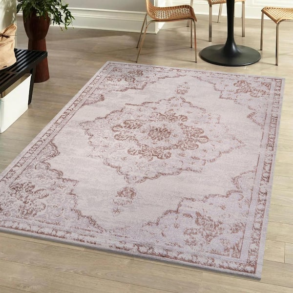 5 ft. x 8 ft. Cream/Red Alhambra Ornate Medallion Modern Area Rug