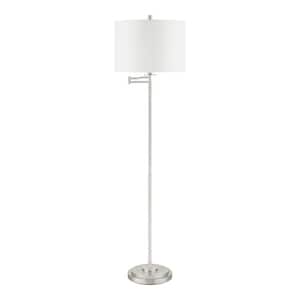 Loring 59.75 in. Brushed Nickel Swing Arm Floor Lamp with White Fabric Shade