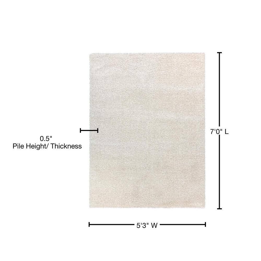 Ivory 5' x 7' Rectangular Shag Synthetic Area Rug
