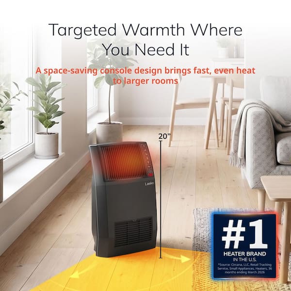 1500-Watt 20 in. Black Electric Console Ceramic Space Heater with Tip-Over Switch, Adjustable Louvers, Timer, Remote