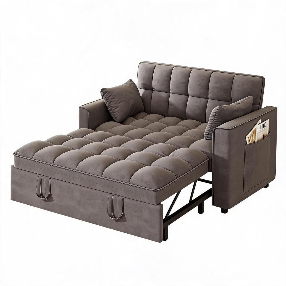 47 in. Dark Gray Velvet Twin Size Sleeper Sofa Bed with Pull Out Bed, Side Pockets durable construction