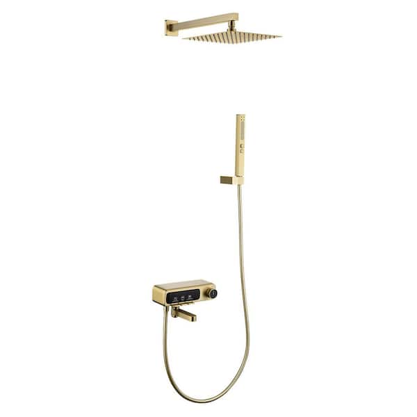Tomfaucet 3-Spray Tub and Shower Faucet with Hand Shower in Brushed Gold (Valve Included)