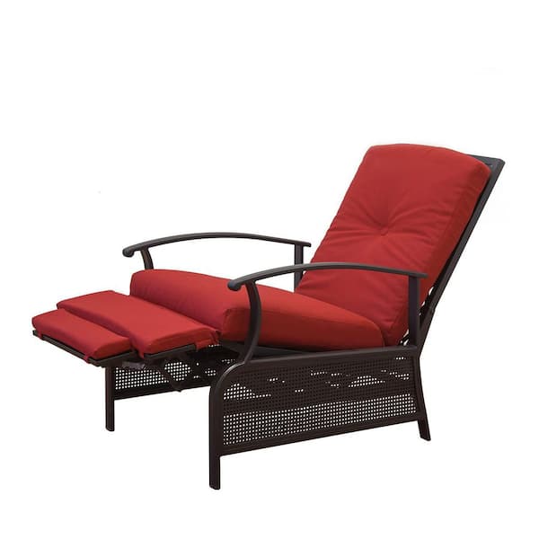 BANSA ROSE Outdoor Adjustable Metal Patio Recliner  with Comfortable 100% Olefin Red Cushion