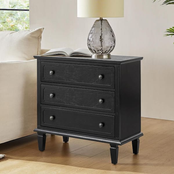 JAYDEN CREATION Leandro Black 3 Drawer 28.3 in. W Nightstand