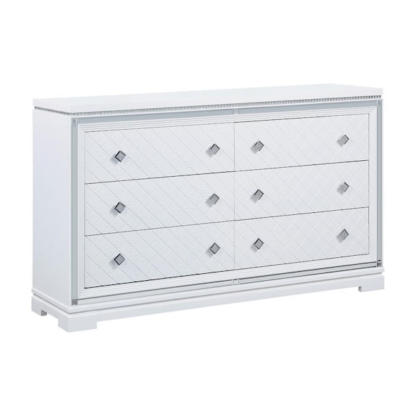 Benjara 62.5 in .White 6-Drawer Dresser