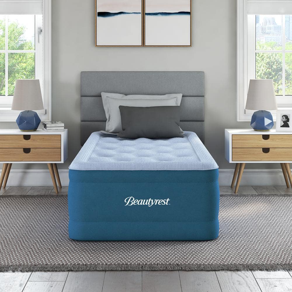 Beautyrest Twin Blue Vinyl 17" Raised Air Mattress with Built-in Pump