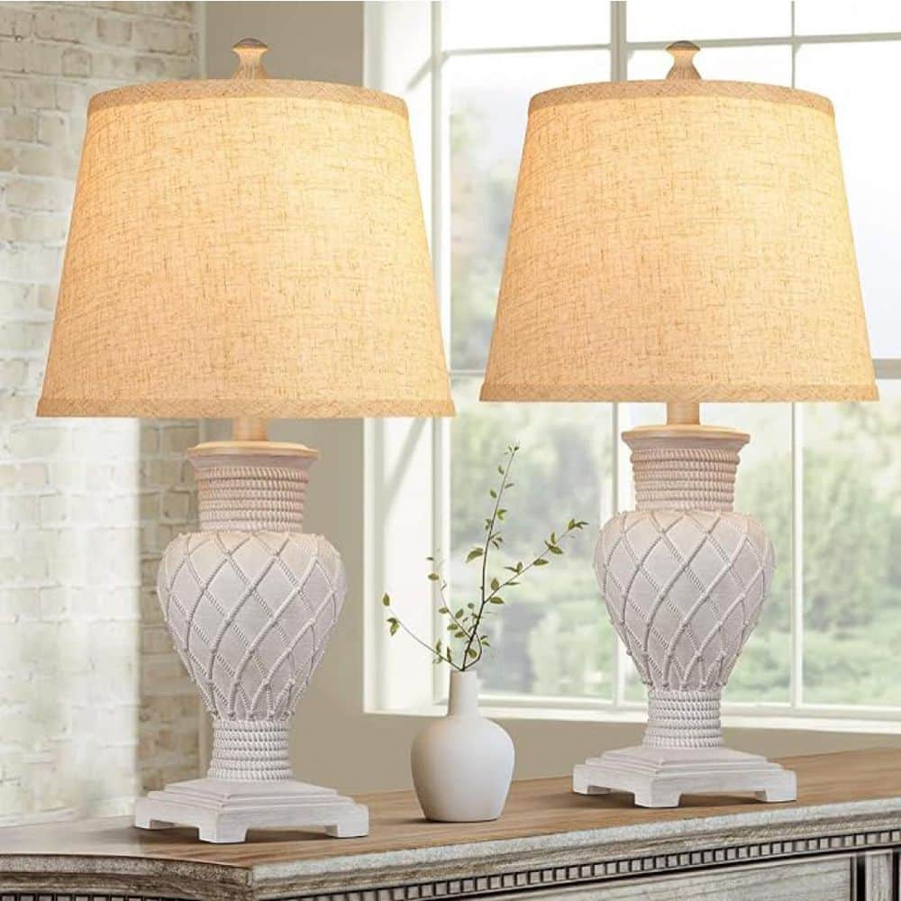 23 in. Tradition Table Lamp Set of 2, Farmhouse Boho Bedside Lamps with 3-C