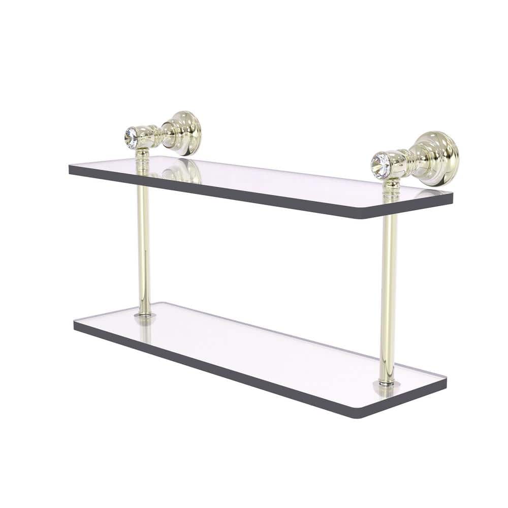 Carolina Crystal 16in. x 9.2in. x 5.6in. D Brass Rectangular 2-Tiered Glass Shelf in Polished Nickel price history on PriceWatchPro