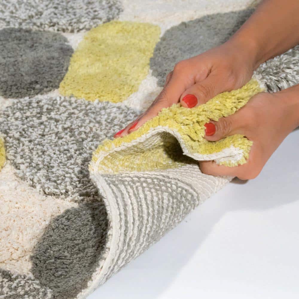 Yellow and Olive Cotton Pebble Pattern Bath Rug Set