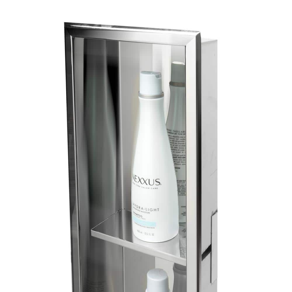 Polished Stainless Steel Vertical Triple Shelf Shower Niche