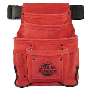 10-Pocket Suede Leather Red Nail and Tool Pouch