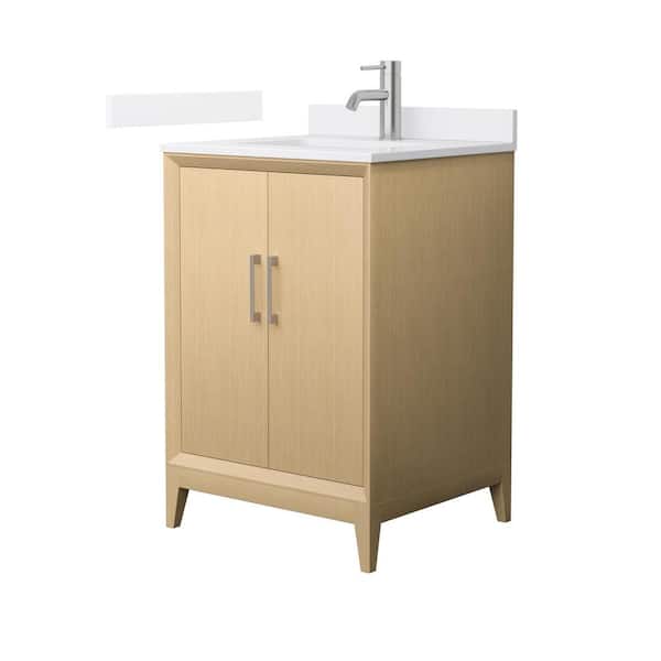 Janna 24 in. Single Freestanding White Oak Bath Vanity with White Quartz Top (Assembled)
