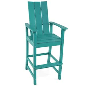 Turquoise Tall Adirondack Chair Outdoor Bar Stool with Ergonomic Backrest for Backyard (Set of 1)