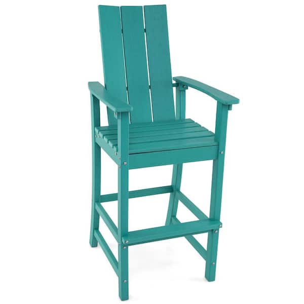 ANGELES HOME Turquoise Tall Adirondack Chair Outdoor Bar Stool with Ergonomic Backrest for Backyard (Set of 1)