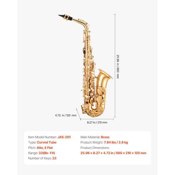 VEVOR Alto Saxophone E Flat Brass Beginner Kit with Case and