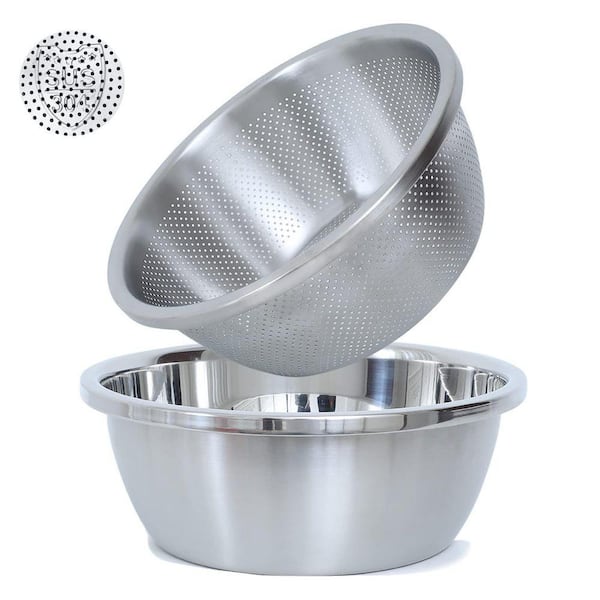 Stainless Steel Microporous Colander 3.5 qt. Large Capacity with Mixing Bowl for Washing Vegetables Fruit and Rice
