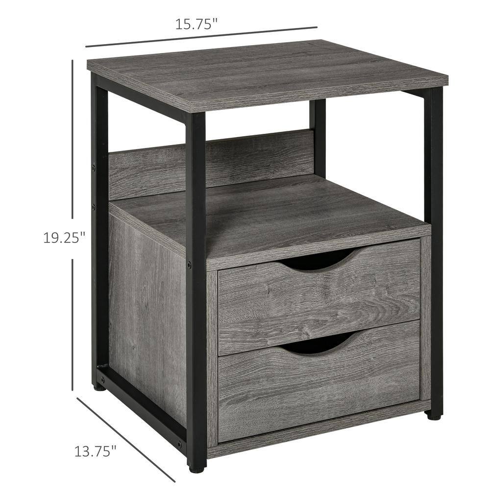Industrial Chic Side Table with Dual Storage Drawers and Shelf
