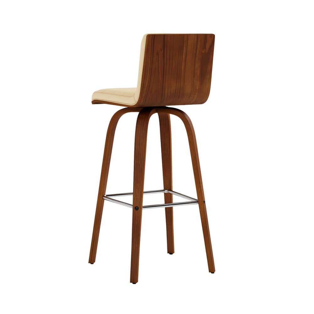 Vienna Cream Faux Leather and Walnut Swivel Bar Stool