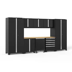 Pro Series 156 in. W x 84.75 in. H x 24 in. D 18-Gauge Steel Garage Cabinet Set in Black (9-Piece)
