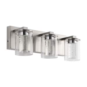 17 in. 3-Light Brushed Nickel Integrated LED Bathroom Vanity Light Fixture Dimmable with White/Neutral/Warm Light