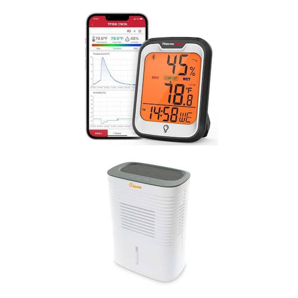 Bluetooth Hygrometer Thermometer for Home (iOS & Android) and 4 Pint Dehumidifier for 300 sq. ft. Rooms Combo
